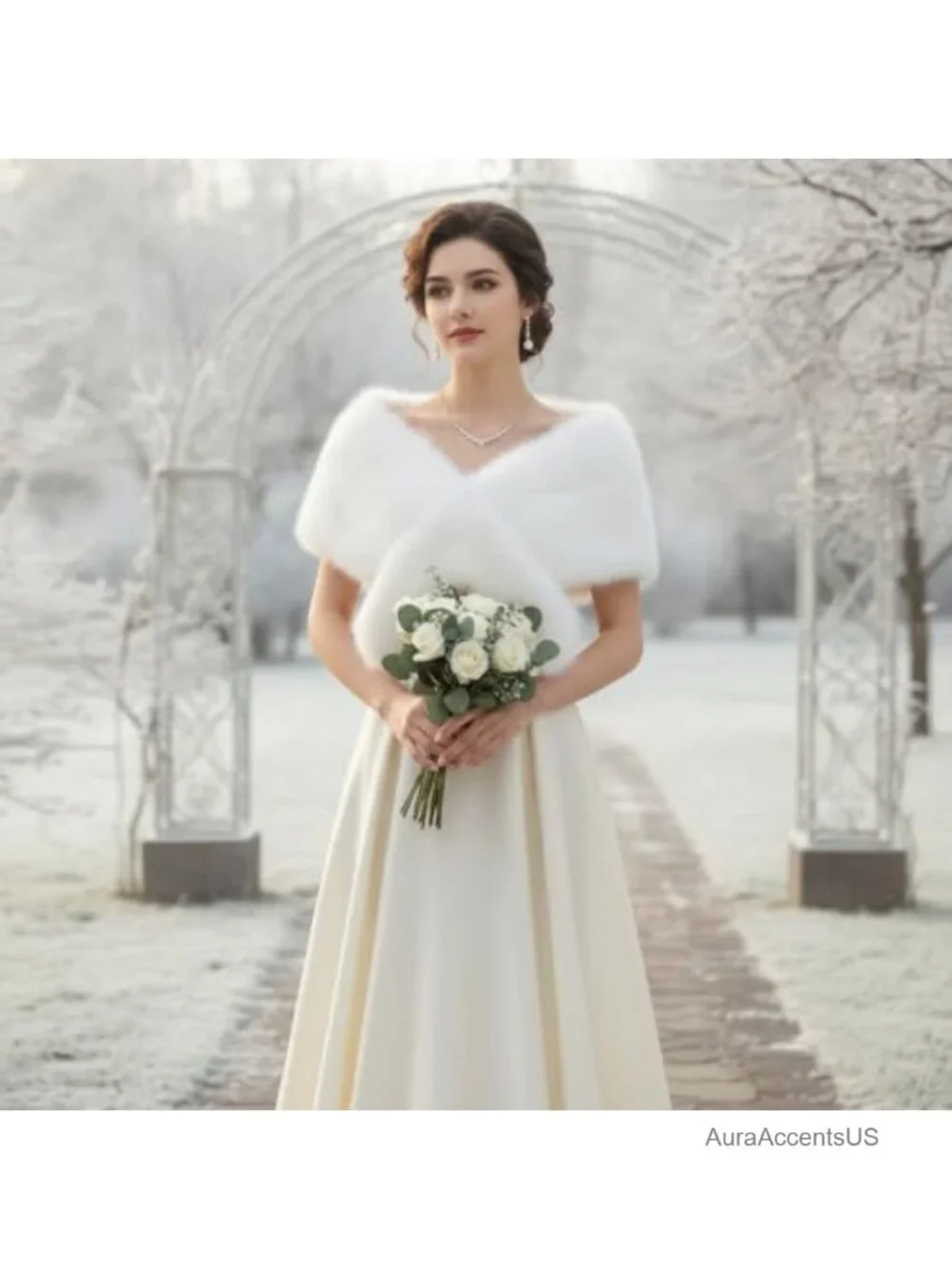 Women's Faux Fur Shawl Wrap, Plush Winter Scarf for Evening Gown Wedding Party,